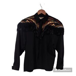 Vintage Erez Black Silk button down shirt Size 10